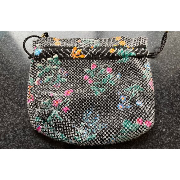 Vtg 1950s Candy Dot Beaded Drawstring Handbag Clear Colored Bakelite Beads Black - Picture 6 of 10